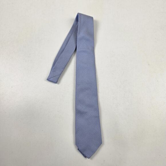 Eton Tie Mens Blue Silk Made In Italy Woven Micro Pattern Formal Dress Necktie - Picture 2 of 5